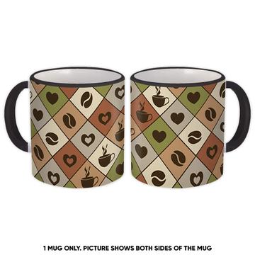 Retro Coffee Pattern : Gift Mug Beans Hot Drink Lover Kitchen Cafe Decor Cup Food