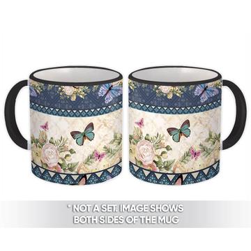 Flower Arrangement : Gift Mug Butterflies Seamless Pattern Border Decor Rose Diy Crafter