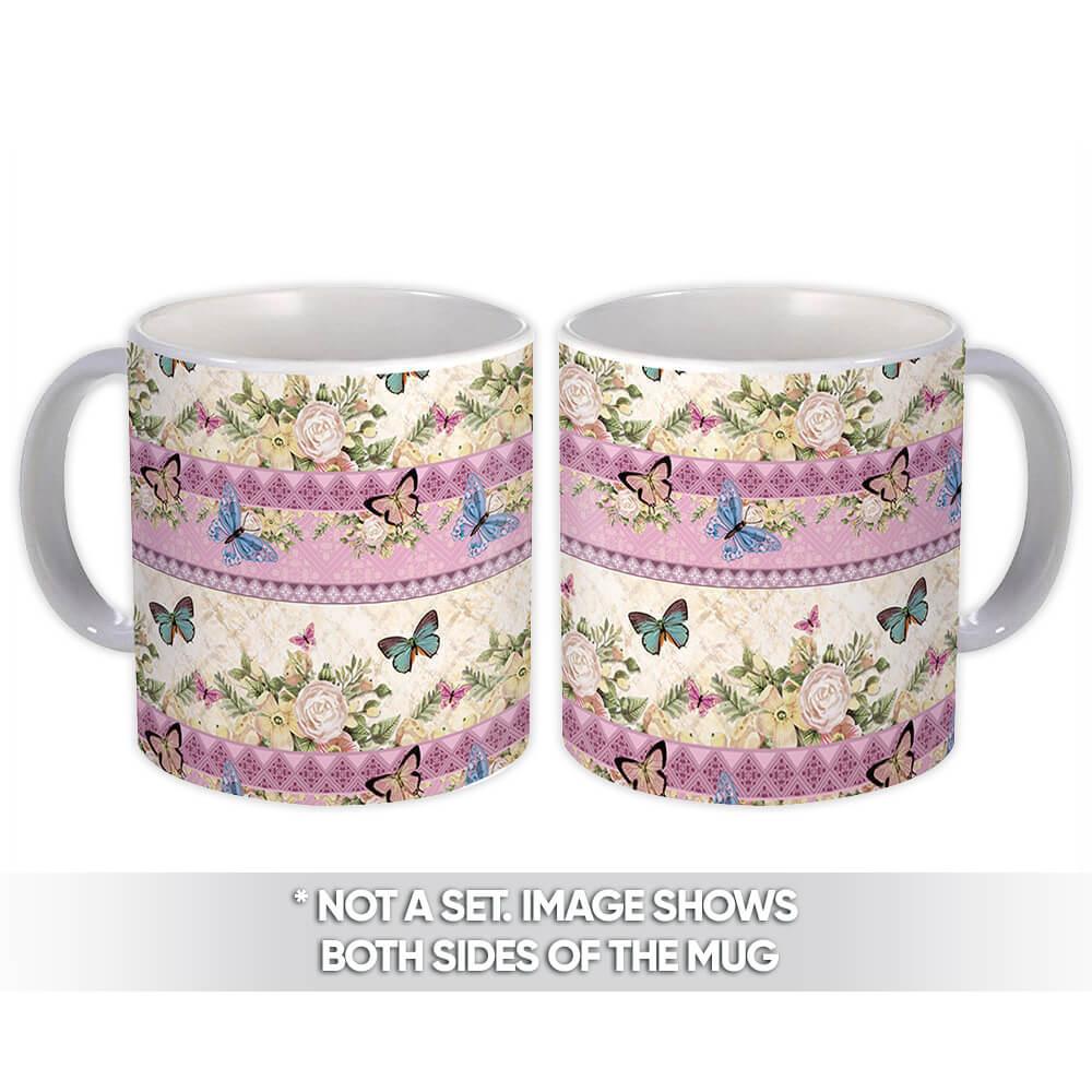 Gift Mug : Flower Arrangement Girl Friend Butterflies Pastel Pattern Rhombus