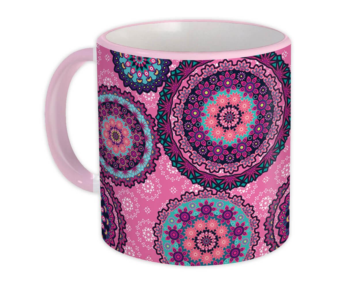 Gift Mug : Mandala Pink Decor Pattern Indian Esoteric Abstract Shapes