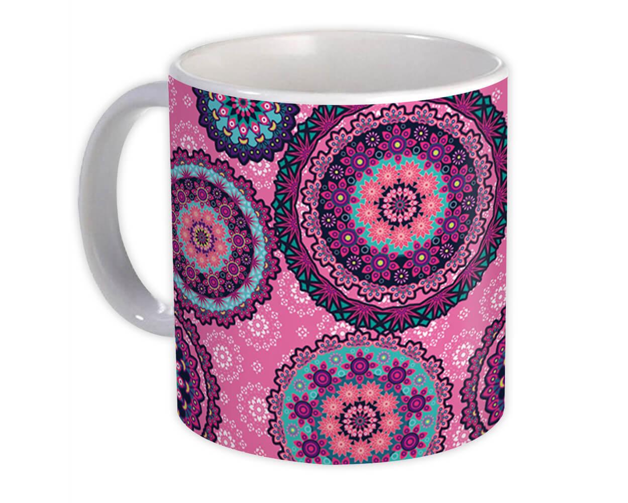 Gift Mug : Mandala Pink Decor Pattern Indian Esoteric Abstract Shapes