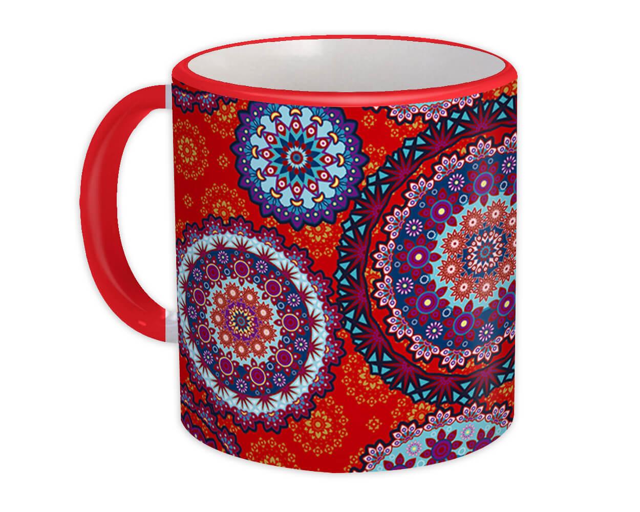 Gift Mug : Mandala Red Decor Pattern Indian Esoteric Abstract Shapes