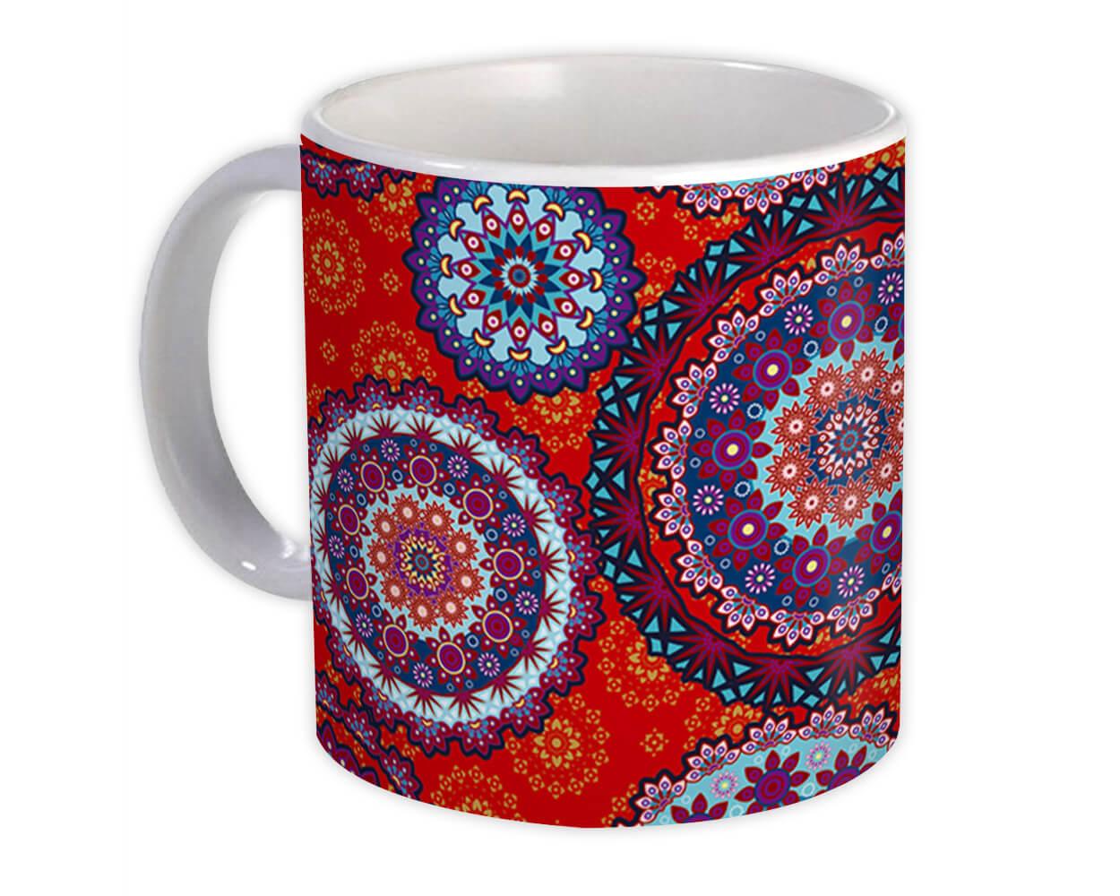 Gift Mug : Mandala Red Decor Pattern Indian Esoteric Abstract Shapes