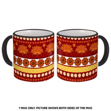 Indian Lotus Pattern : Gift Mug Water Lily Kabbalah Asian Ornament Stripes Exotic