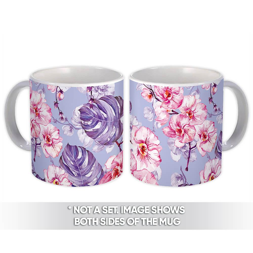 Gift Mug : Hand Painted Orchids Leaf Cluster Bouquet Home Decoration Garden