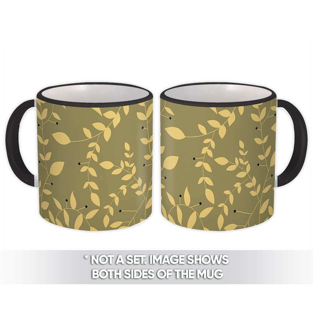 Gift Mug : Tiny Leaves Branches Fall Nature Plants Pattern Flower Home Wall