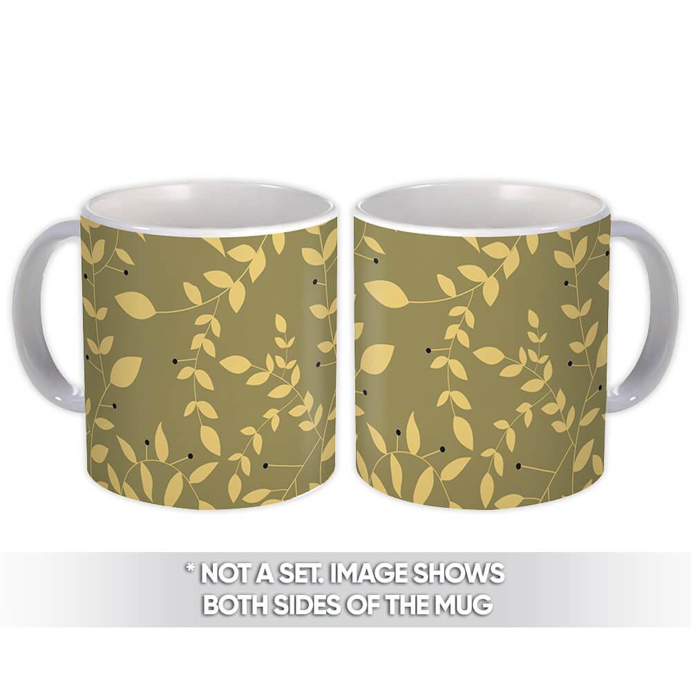 Gift Mug : Tiny Leaves Branches Fall Nature Plants Pattern Flower Home Wall