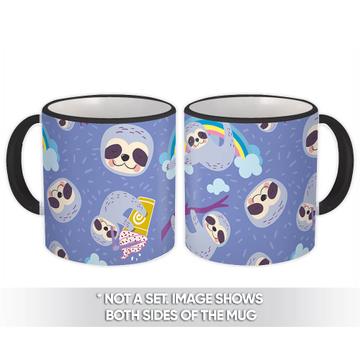 Cute Baby Sloth : Gift Mug Trendy Animal Shower Kids Rainbow Milkshake Pattern Funny