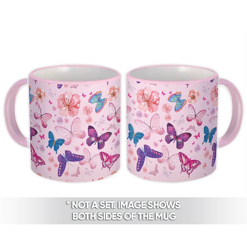 Gift Mug : Fanciful Butterflies Pastel Colors Flowers Pattern Baby Shower Room