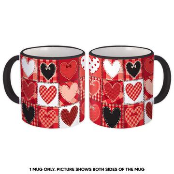 Patchwork Hearts : Gift Mug Pattern Valentines Day Love Romantic Decor Lovers Abstract