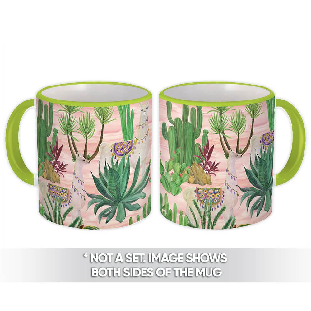 Gift Mug : Cactus Llama Pattern Plants Succulent Pink