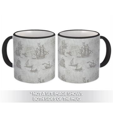 Retro Caravel Ship : Gift Mug Marine Room Decor Wind Rose Pattern Miss You Sympathy