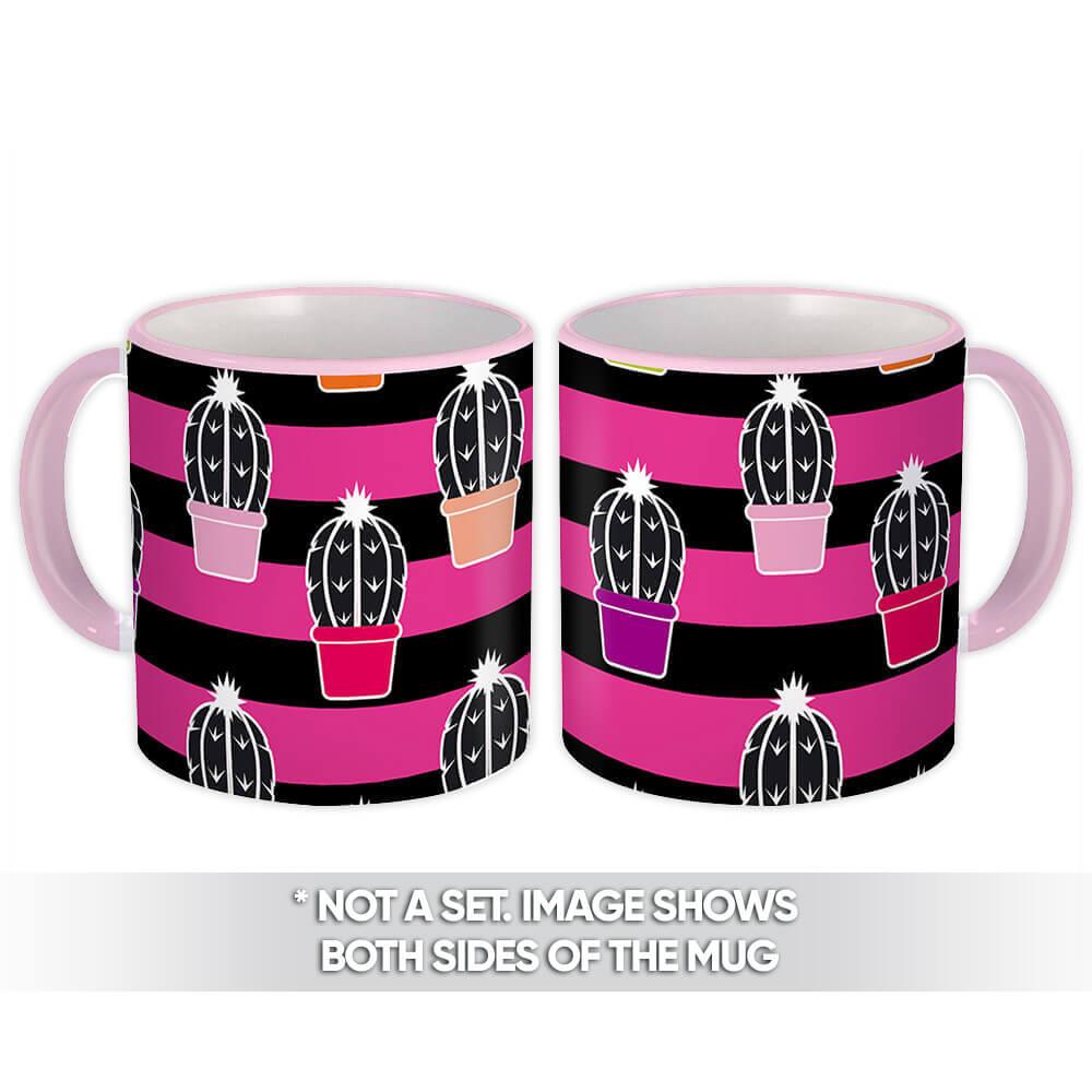 Gift Mug : Cactus Vases Black Pattern Trend Pink Stripes Decor