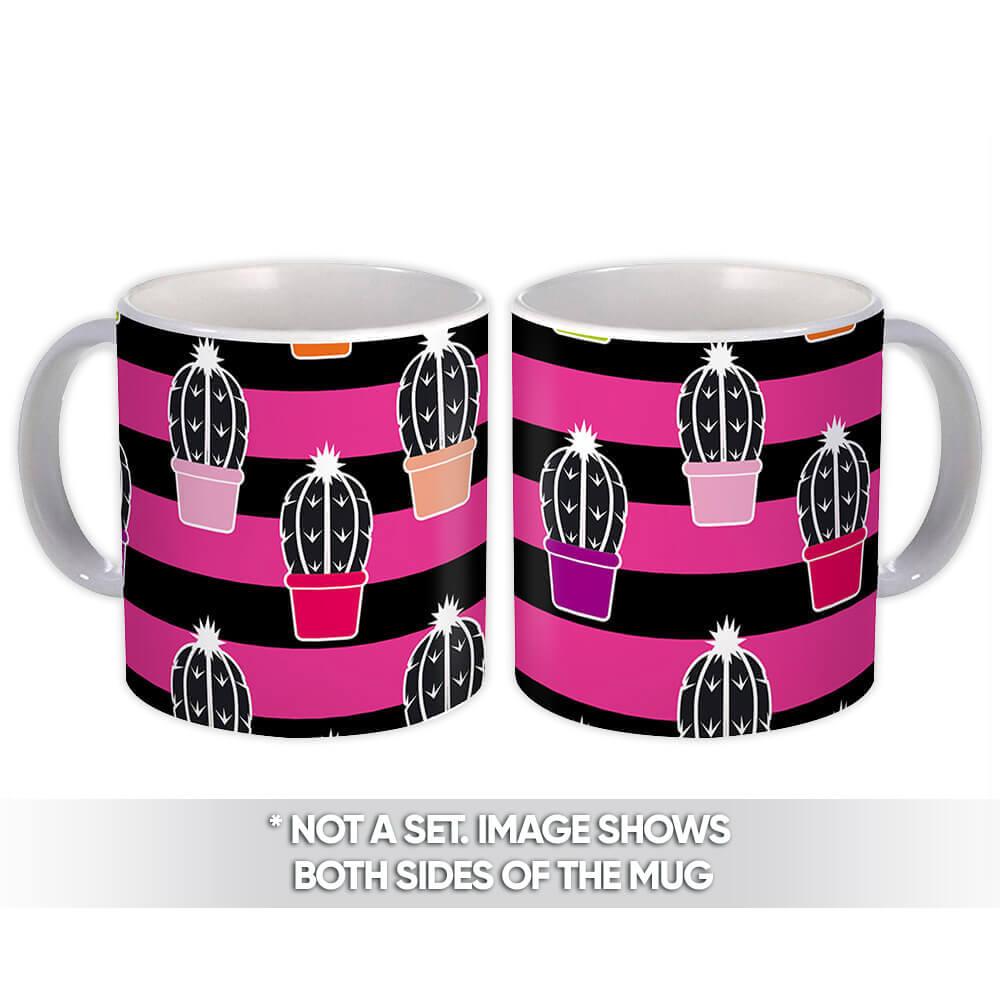 Gift Mug : Cactus Vases Black Pattern Trend Pink Stripes Decor