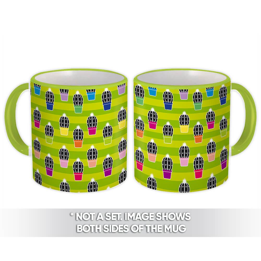 Gift Mug : Cactus Vases Black Pattern Trend Green Stripes Decor