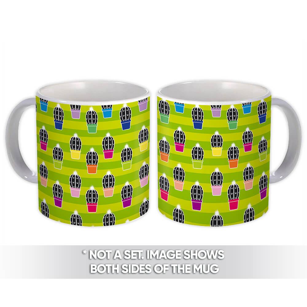 Gift Mug : Cactus Vases Black Pattern Trend Green Stripes Decor