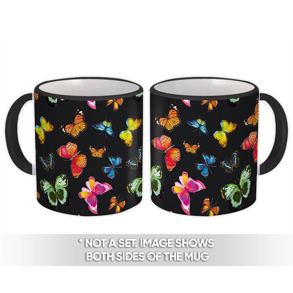 Gift Mug : Flying Butterflies Types Colors Seamless Pattern Painted Female