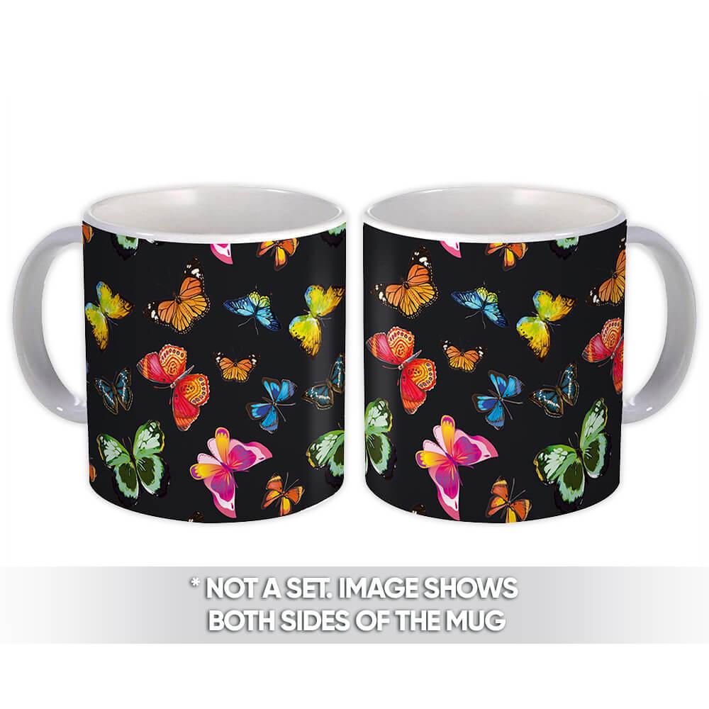 Gift Mug : Flying Butterflies Types Colors Seamless Pattern Painted Female