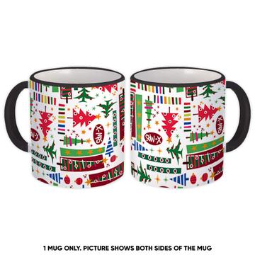 Colorful Christmas Pattern : Gift Mug Seamless Trees Abstract Stripes For Kids Children