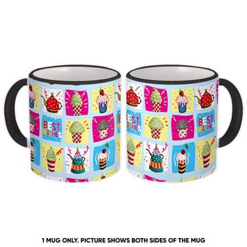 Colorful Cupcakes : Gift Mug Pattern Tea Pots Best Wishes Birthday Kitchen Party Decor