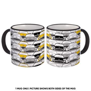 Taxi Pattern : Gift Mug Seamless Cars Cabs Automobile NYC Retro Garage Wall Decor