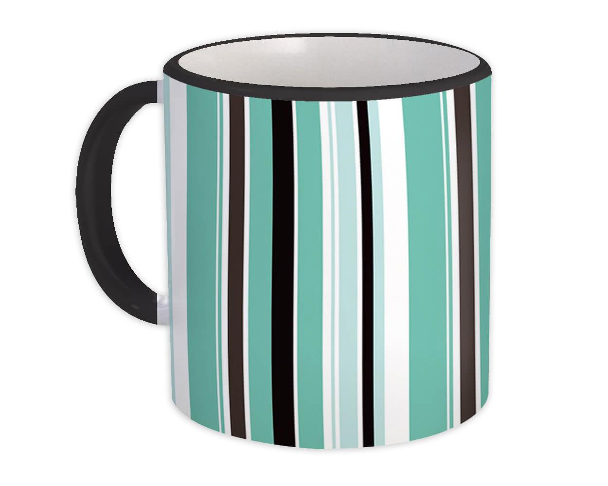 Gift Mug : Vertical Stripes Design Black and Mint Green Home Decor Modern