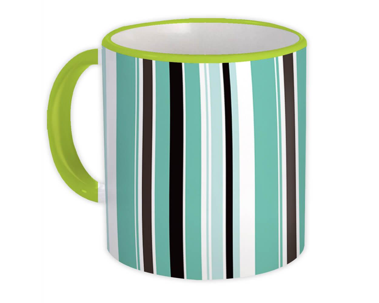 Gift Mug : Vertical Stripes Design Black and Mint Green Home Decor Modern