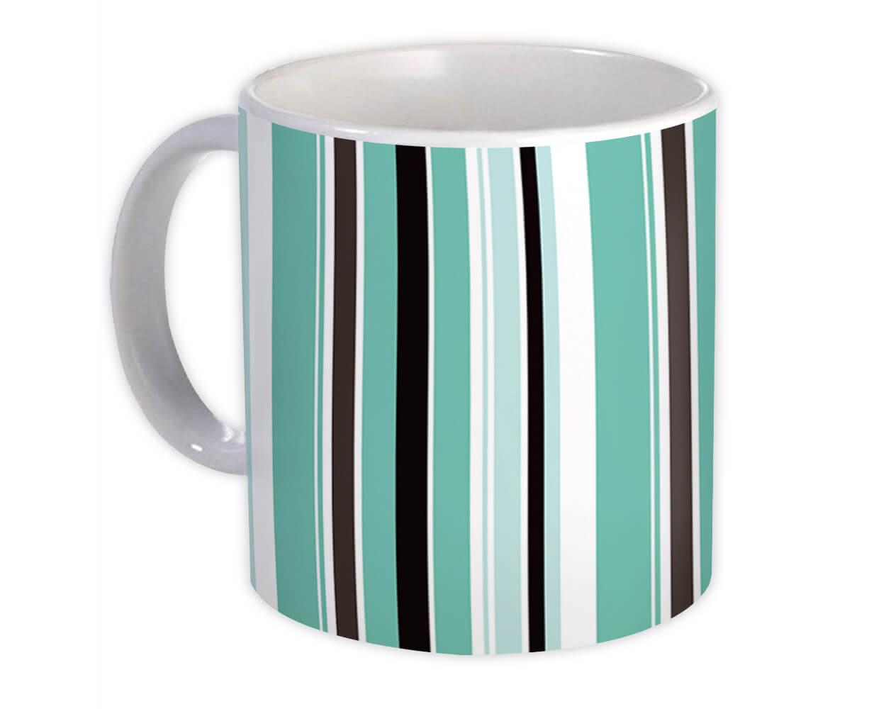 Gift Mug : Vertical Stripes Design Black and Mint Green Home Decor Modern