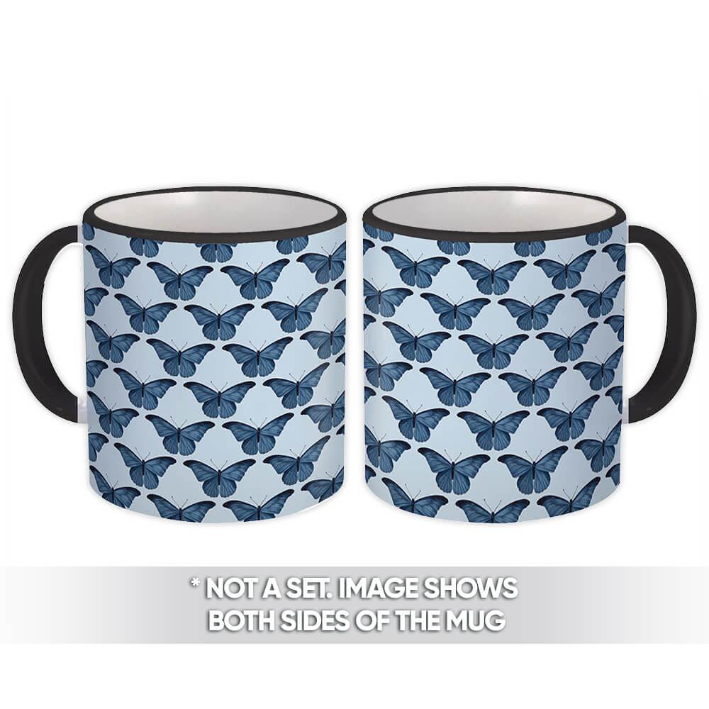 Gift Mug : Repeatable Butterfly Pattern Dark Blue Morpho Home Wall Print Kitchen