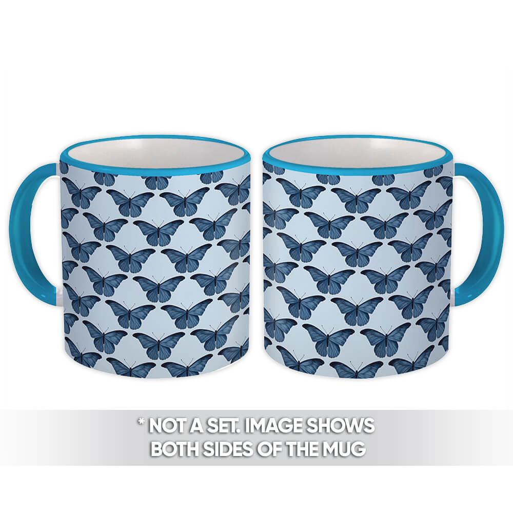 Gift Mug : Repeatable Butterfly Pattern Dark Blue Morpho Home Wall Print Kitchen