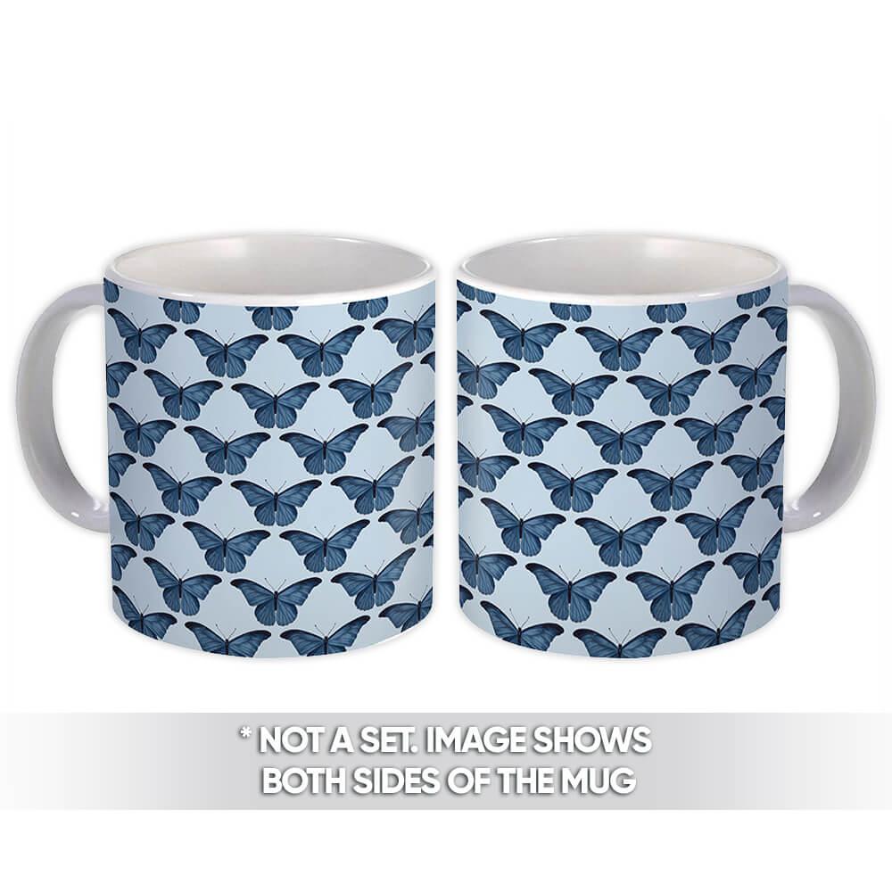 Gift Mug : Repeatable Butterfly Pattern Dark Blue Morpho Home Wall Print Kitchen