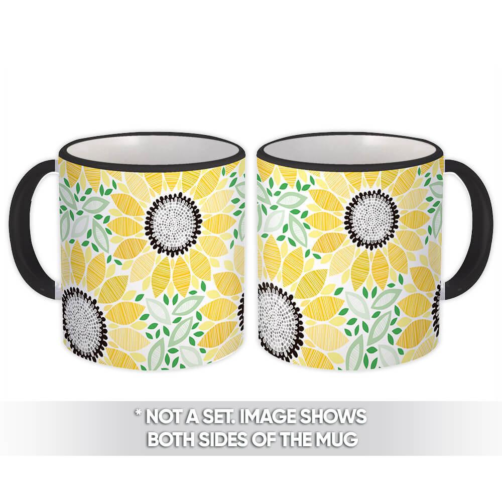 Gift Mug : Graphic Sunflower Design Pattern Leaves Modern Home Decor Kitchen