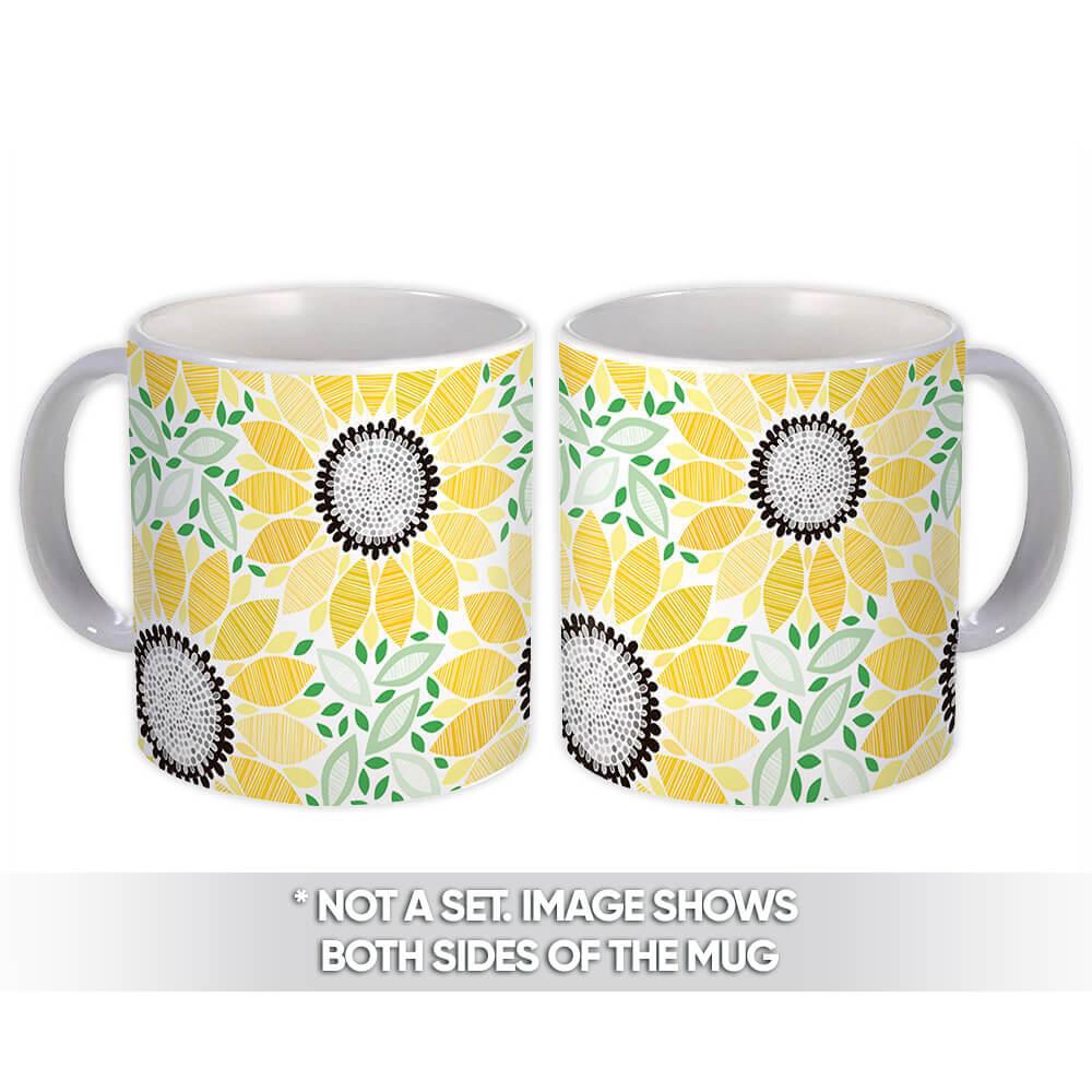 Gift Mug : Graphic Sunflower Design Pattern Leaves Modern Home Decor Kitchen