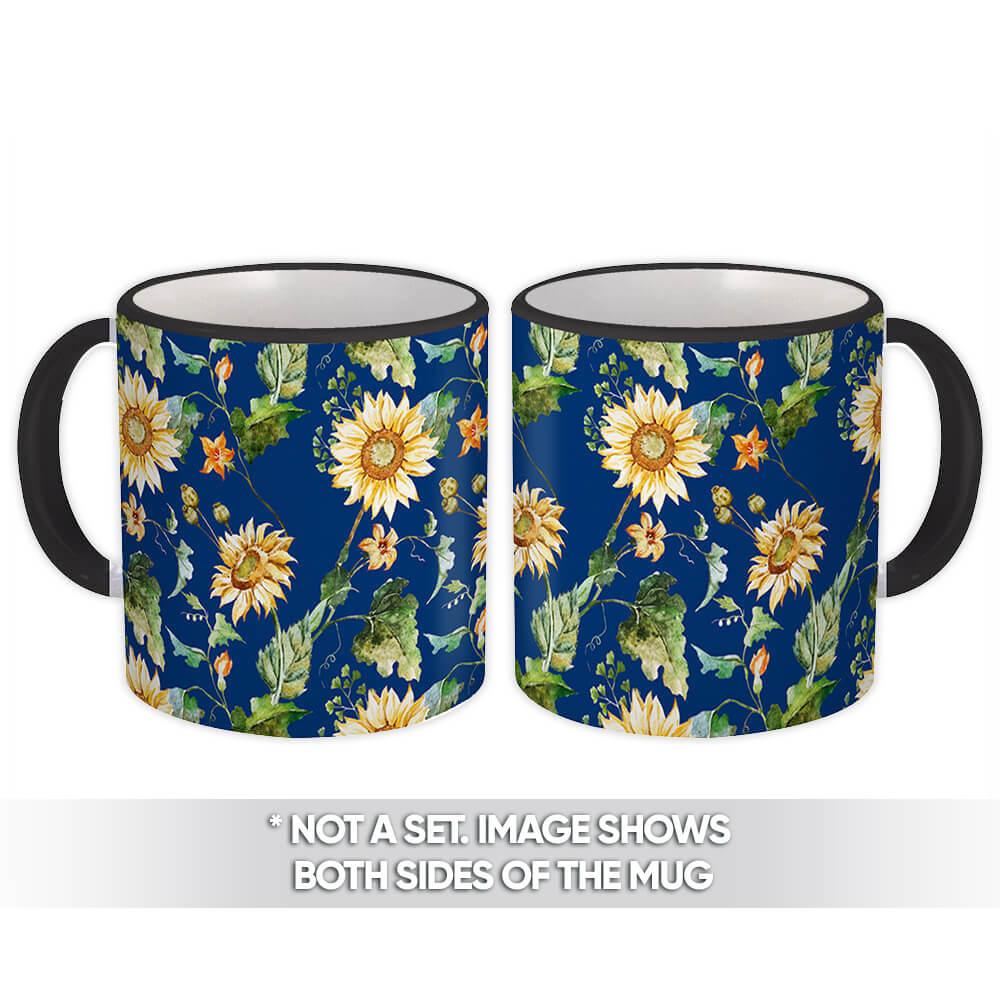 Gift Mug : Sunflowers Poppy Straw Pattern Watercolor Leaves Garden Kitchen Decor