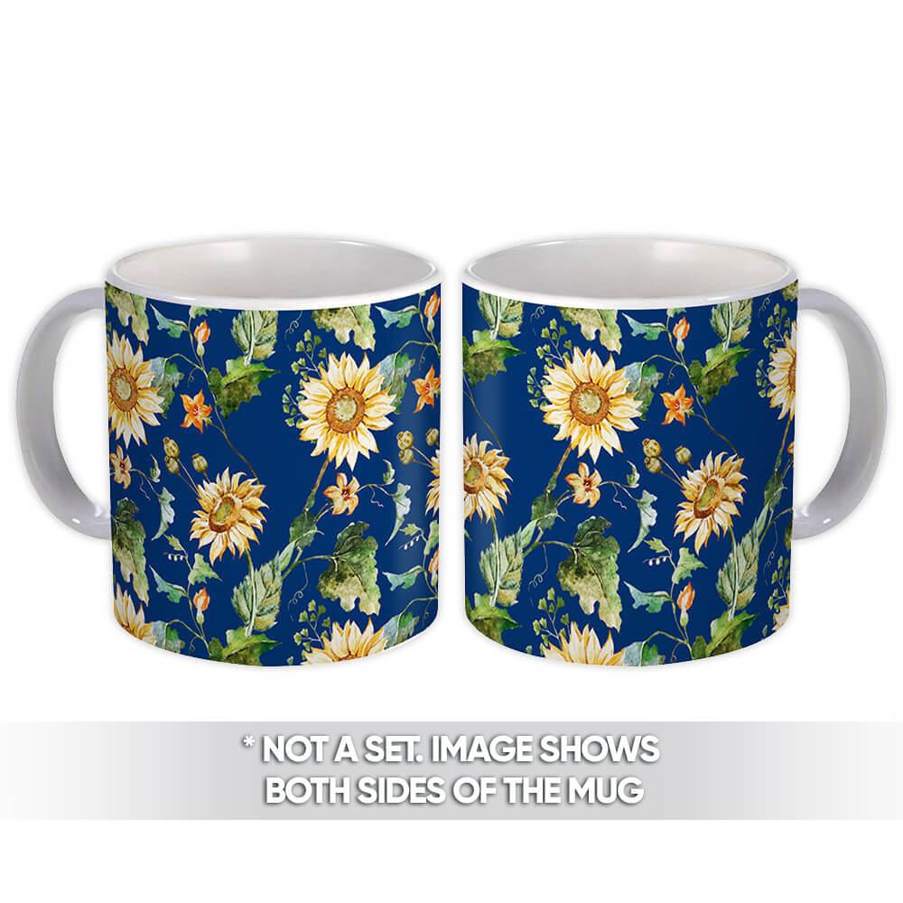 Gift Mug : Sunflowers Poppy Straw Pattern Watercolor Leaves Garden Kitchen Decor