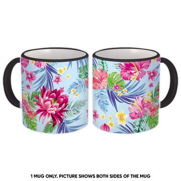 Hibiscus Bromeliad : Gift Mug Exotic Floral Pattern South American Plants Palm Leaf