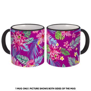 Hibiscus Bromeliad : Gift Mug Seamless Pattern Jungle Tropical Flowers Fabric Decor