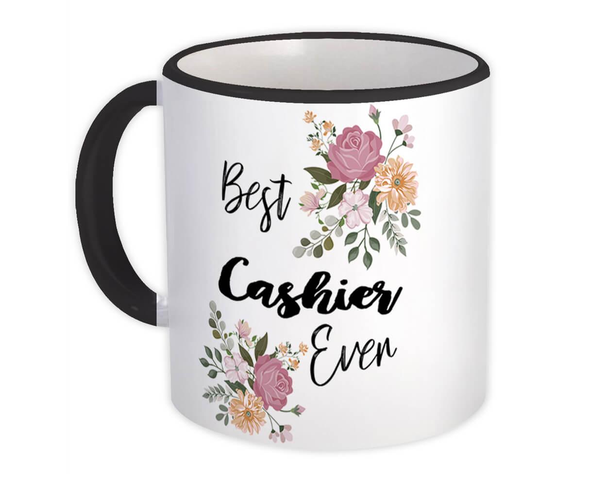 Gift Mug : Best CASHIER Ever Flowers Floral Boho Vintage Pastel