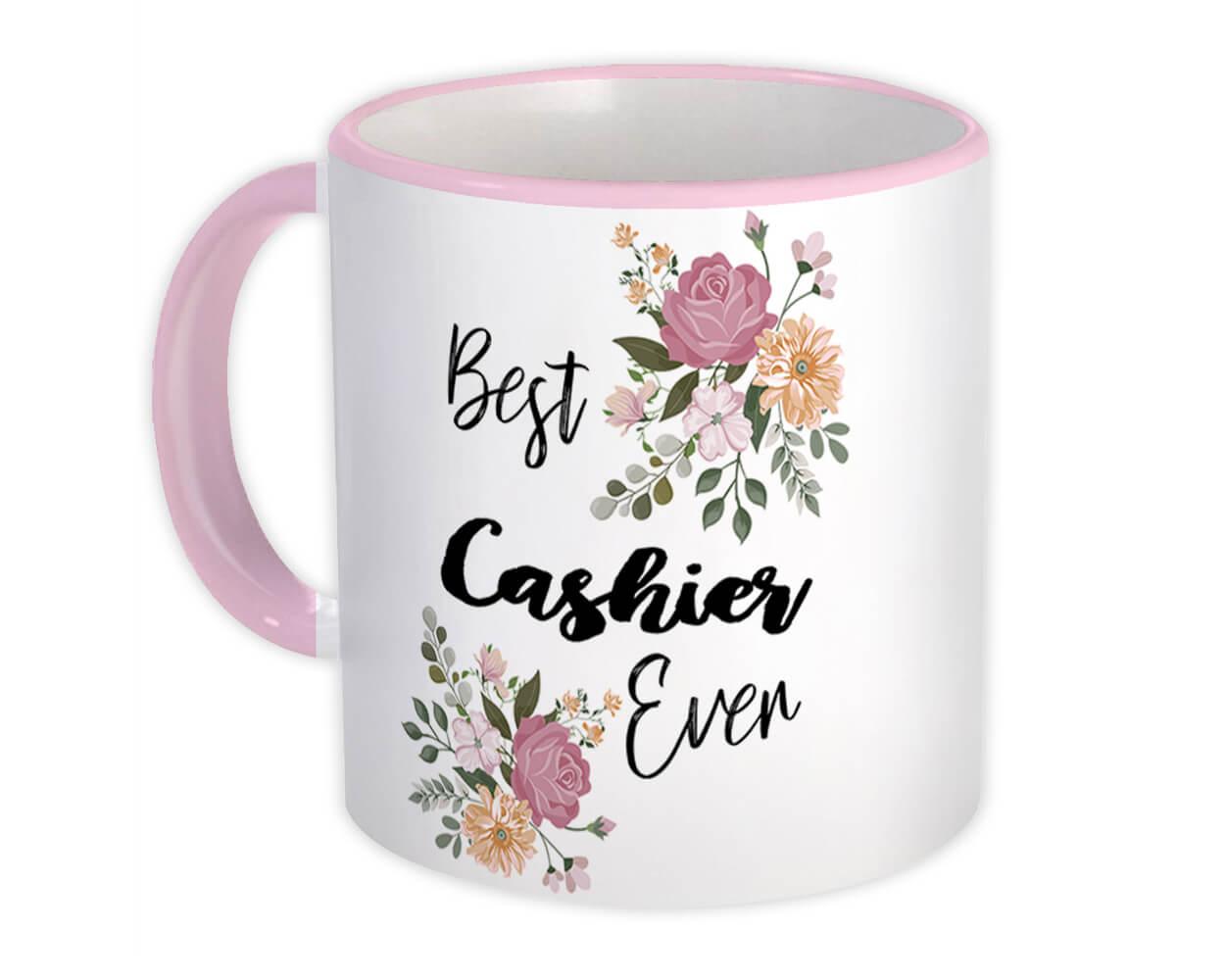 Gift Mug : Best CASHIER Ever Flowers Floral Boho Vintage Pastel