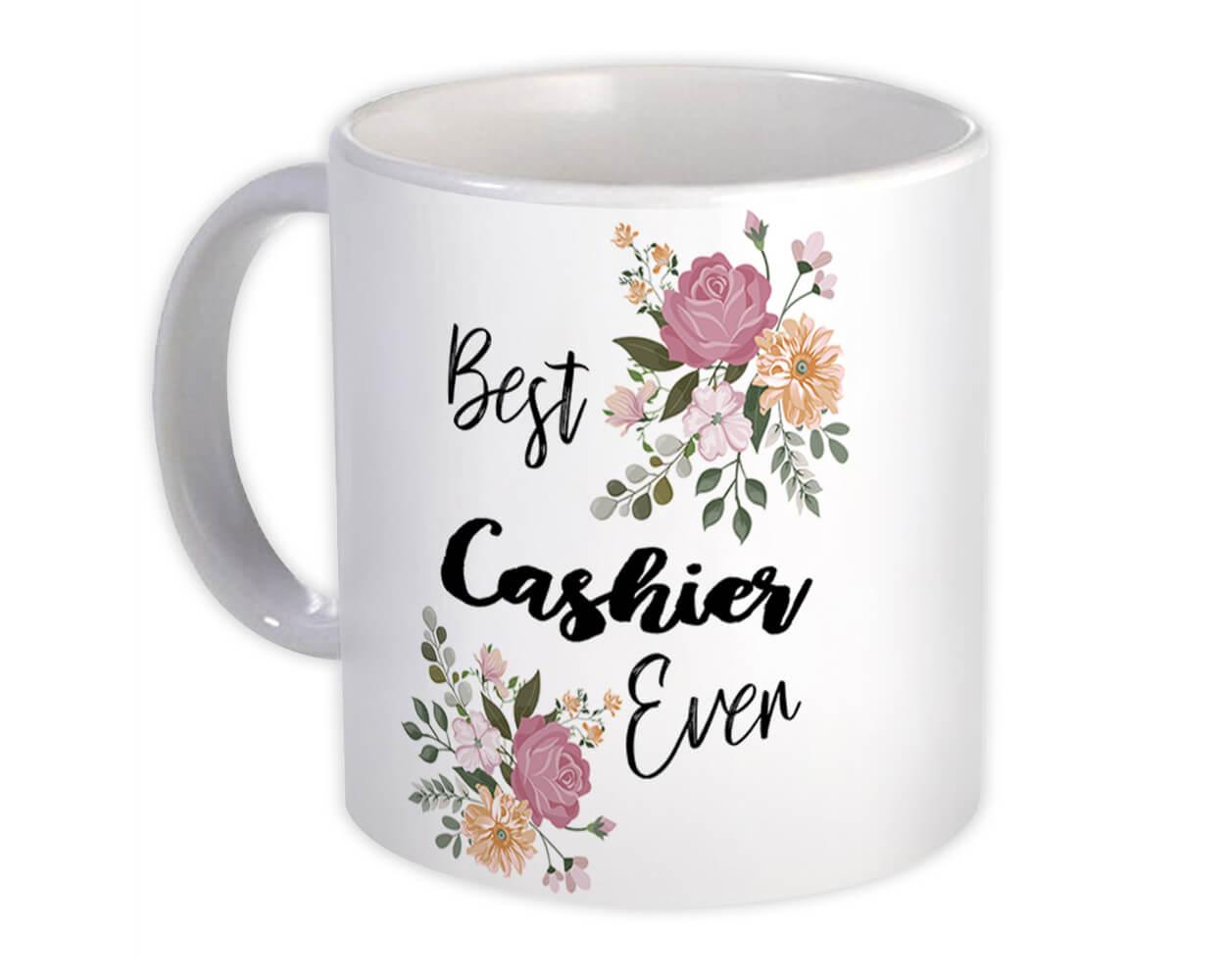 Gift Mug : Best CASHIER Ever Flowers Floral Boho Vintage Pastel