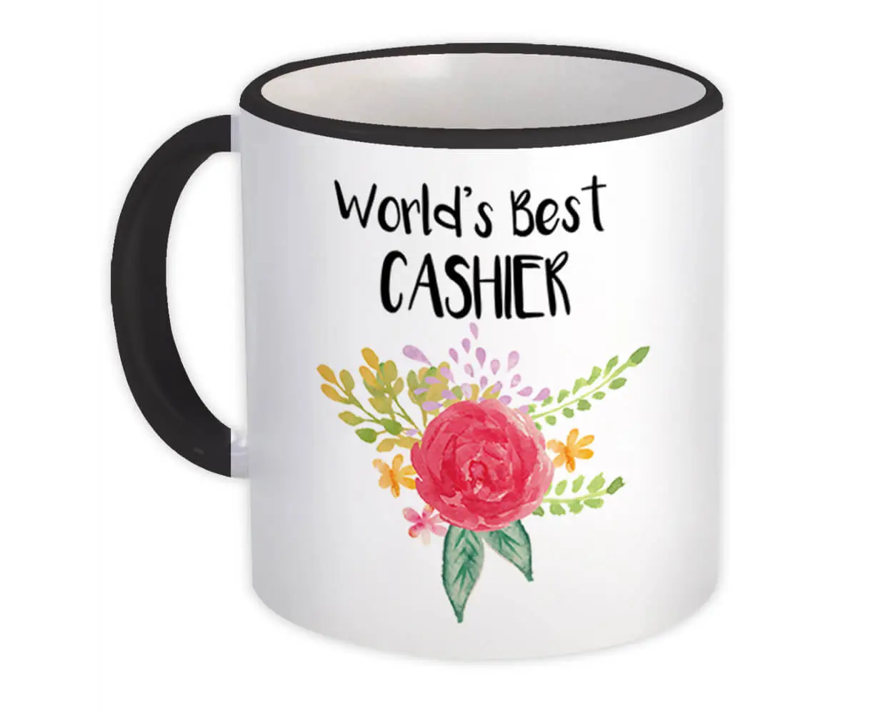 World’s Best Cashier : Gift Mug Work Job Cute Flower Christmas Birthday