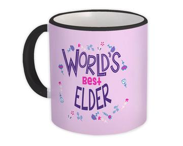 Worlds Best ELDER : Gift Mug Great Floral Birthday Family Christmas