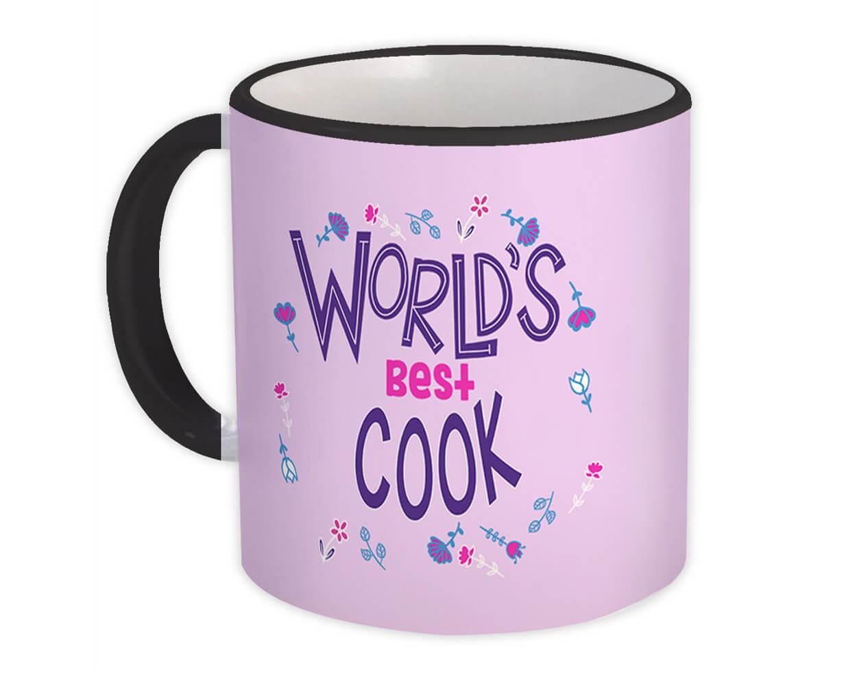 Gift Mug : Worlds Best COOK Great Floral Profession Coworker Work Job