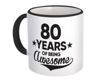 80 Years of Being Awesome : Gift Mug 80th Birthday Baseball Script Happy Cute
