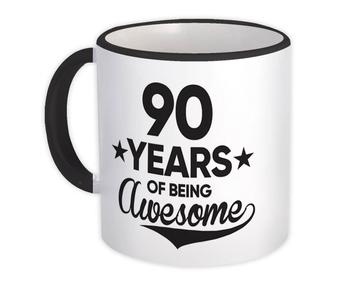 90 Years of Being Awesome : Gift Mug 90th Birthday Baseball Script Happy Cute