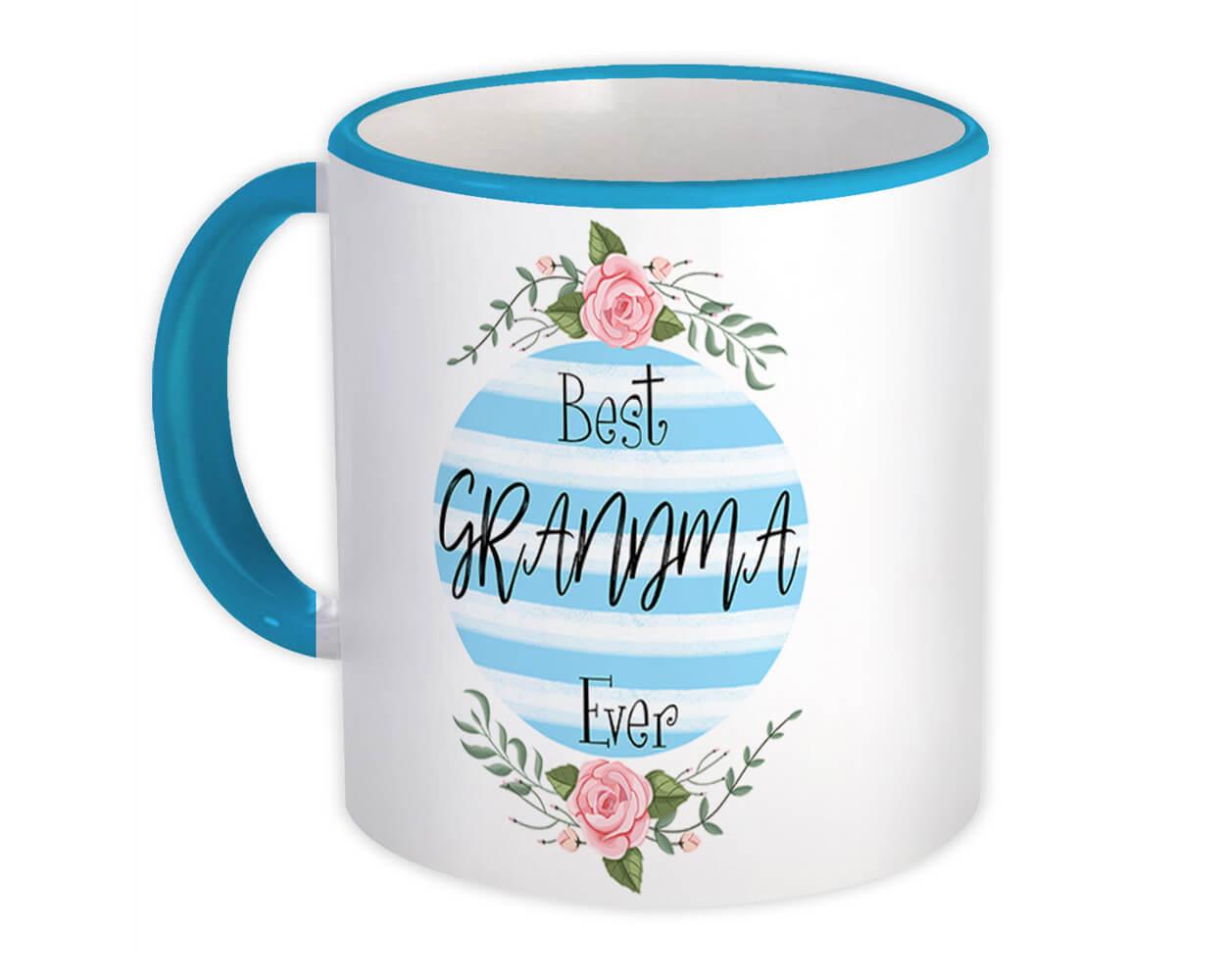 Gift Mug Best GRANDMA Ever Christmas Cute Birthday Stripes Blue Grandmother 