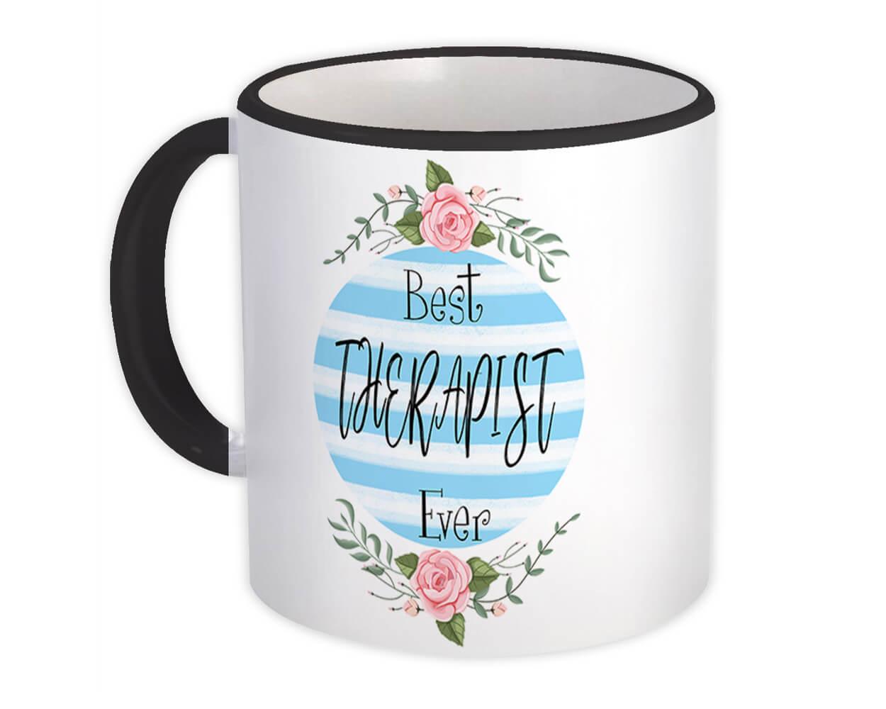 Gift Mug : Best THERAPIST Ever Christmas Cute Birthday Stripes Blue