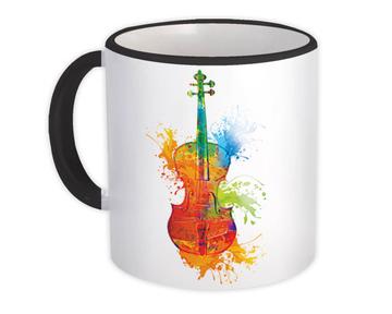 Bright Colors Violin Paint Blots Musical Notes Score : Gift Mug Classic Art Wall Decor