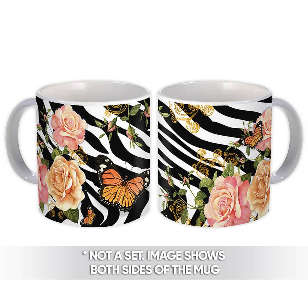 Gift Mug : Butterfly Flowers Animal Print Zebra Garden