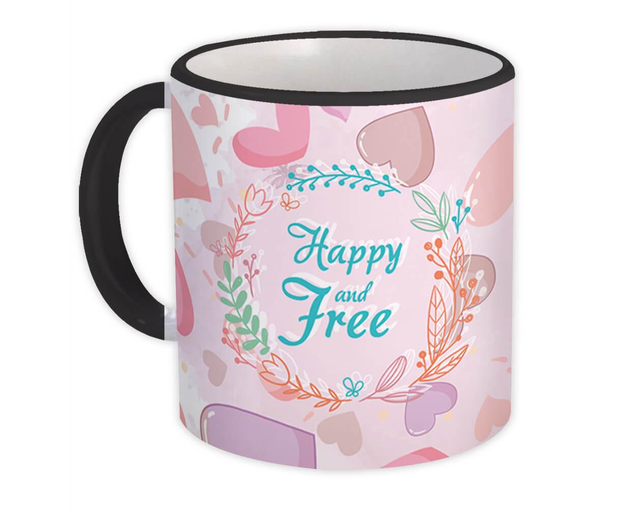 Gift Mug : Happy and Free Heart Cute Décor Watercolors Garland